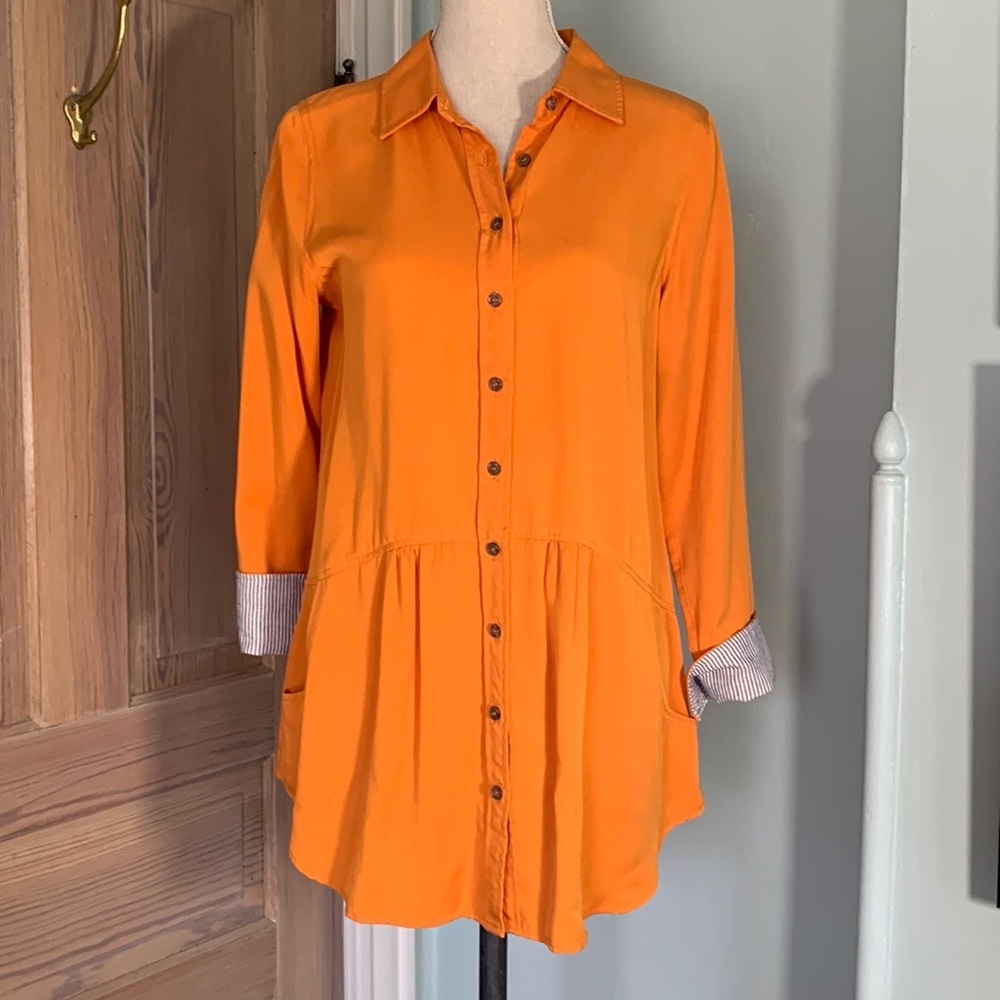 Soft Surroundings orange button up blouse  NWT size S. 6-8
